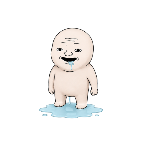 $idiot mascot: a drooling, blissfully clueless cartoon character standing in a puddle of its own drool